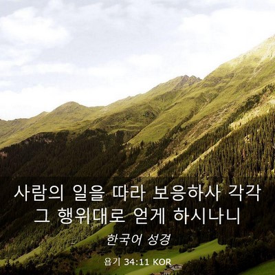 Picture 03 - 욥기 34:11 KOR - 사람의 일을 따라 보응하사 각각 그 - Bible Verse Picture