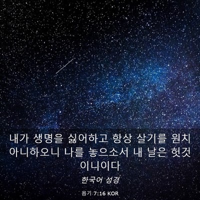 Picture 03 - 욥기 7:16 KOR - 내가 생명을 싫어하고 항상 살기를 - Bible Verse Picture