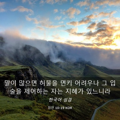 Picture 03 - 잠언 10:19 KOR - 말이 많으면 허물을 면키 어려우나 - Bible Verse Picture