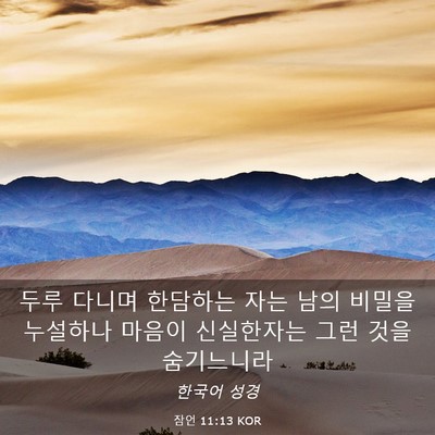 Picture 03 - 잠언 11:13 KOR - 두루 다니며 한담하는 자는 남의 - Bible Verse Picture