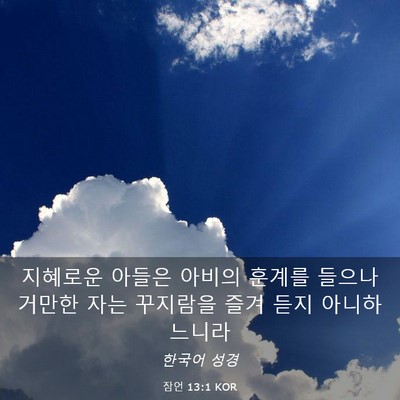Picture 03 - 잠언 13:1 KOR - 지혜로운 아들은 아비의 훈계를 - Bible Verse Picture