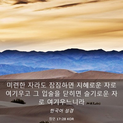 Picture 03 - 잠언 17:28 KOR - 미련한 자라도 잠잠하면 지혜로운 - Bible Verse Picture