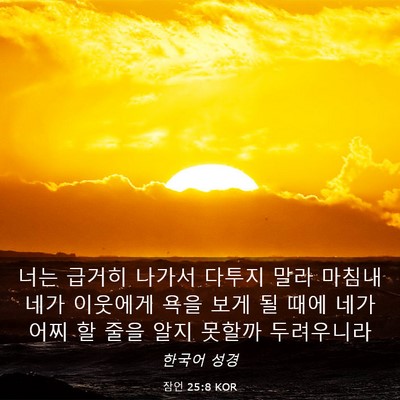 Picture 03 - 잠언 25:8 KOR - 너는 급거히 나가서 다투지 말라 - Bible Verse Picture