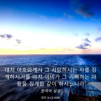 Picture 03 - 잠언 3:12 KOR - 대저 여호와께서 그 사랑하시는 자를 - Bible Verse Picture