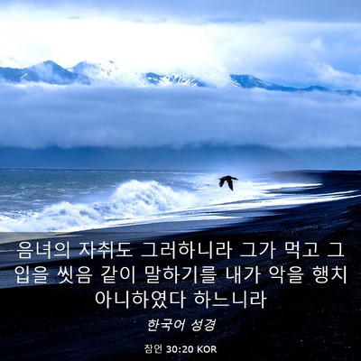 Picture 03 - 잠언 30:20 KOR - 음녀의 자취도 그러하니라 그가 먹고 - Bible Verse Picture