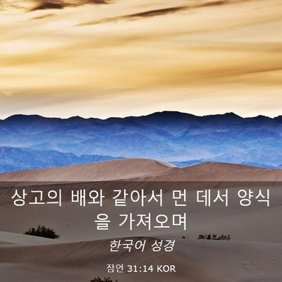 Picture 03 - 잠언 31:14 KOR - 상고의 배와 같아서 먼 데서 양식을 - Bible Verse Picture