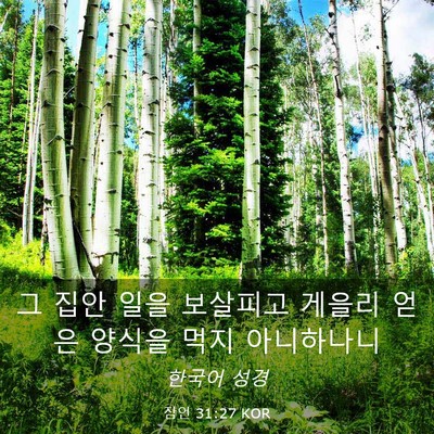 Picture 03 - 잠언 31:27 KOR - 그 집안 일을 보살피고 게을리 얻은 - Bible Verse Picture