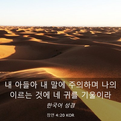 Picture 03 - 잠언 4:20 KOR - 내 아들아 내 말에 주의하며 나의 - Bible Verse Picture
