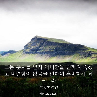Picture 03 - 잠언 5:23 KOR - 그는 훈계를 받지 아니함을 인하여 - Bible Verse Picture