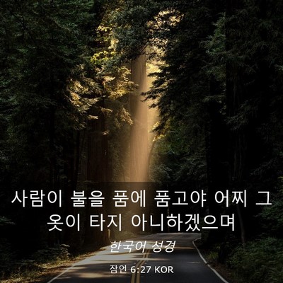 Picture 03 - 잠언 6:27 KOR - 사람이 불을 품에 품고야 어찌 그 - Bible Verse Picture