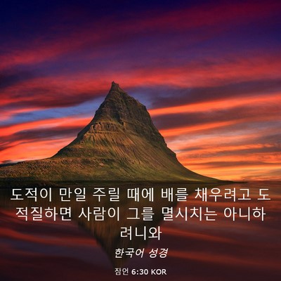 Picture 03 - 잠언 6:30 KOR - 도적이 만일 주릴 때에 배를 - Bible Verse Picture