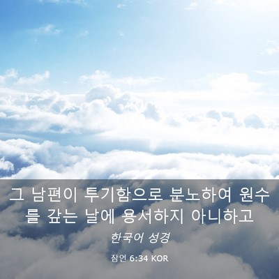 Picture 03 - 잠언 6:34 KOR - 그 남편이 투기함으로 분노하여 - Bible Verse Picture
