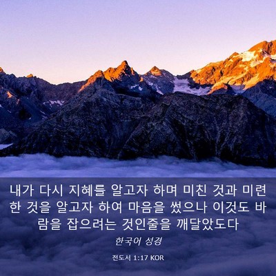 Picture 03 - 전도서 1:17 KOR - 내가 다시 지혜를 알고자 하며 미친 - Bible Verse Picture