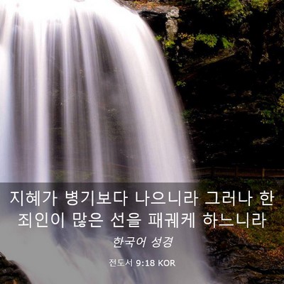 Picture 03 - 전도서 9:18 KOR - 지혜가 병기보다 나으니라 그러나 한 - Bible Verse Picture