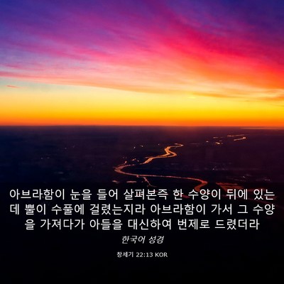 Picture 03 - 창세기 22:13 KOR - 아브라함이 눈을 들어 살펴본즉 한 - Bible Verse Picture