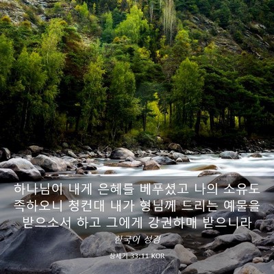 Picture 03 - 창세기 33:11 KOR - 하나님이 내게 은혜를 베푸셨고 나의 - Bible Verse Picture