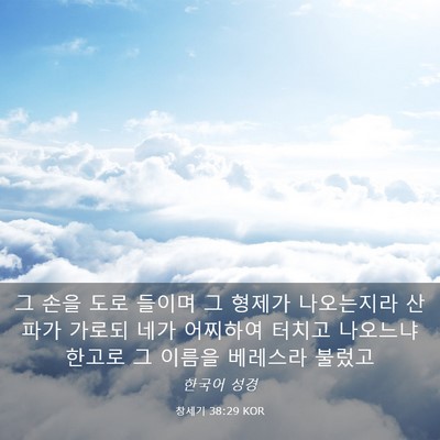 Picture 03 - 창세기 38:29 KOR - 그 손을 도로 들이며 그 형제가 - Bible Verse Picture