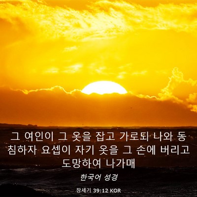 Picture 03 - 창세기 39:12 KOR - 그 여인이 그 옷을 잡고 가로되 나와 - Bible Verse Picture
