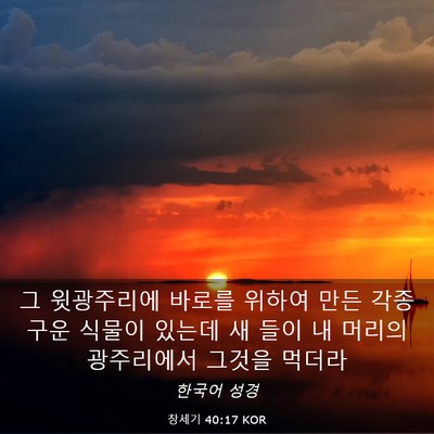Picture 03 - 창세기 40:17 KOR - 그 윗광주리에 바로를 위하여 만든 - Bible Verse Picture