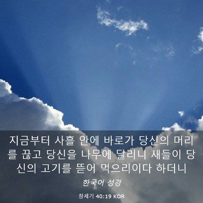 Picture 03 - 창세기 40:19 KOR - 지금부터 사흘 안에 바로가 당신의 - Bible Verse Picture