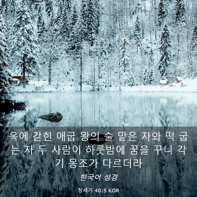 Picture 03 - 창세기 40:5 KOR - 옥에 갇힌 애굽 왕의 술 맡은 자와 떡 - Bible Verse Picture