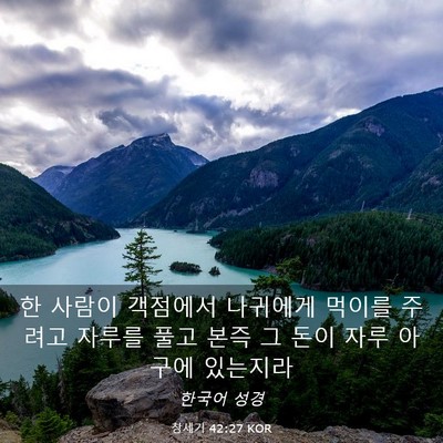 Picture 03 - 창세기 42:27 KOR - 한 사람이 객점에서 나귀에게 먹이를 - Bible Verse Picture