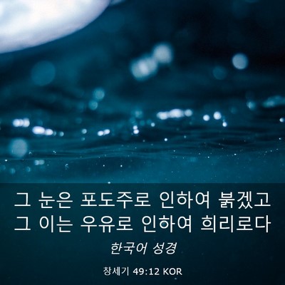 Picture 03 - 창세기 49:12 KOR - 그 눈은 포도주로 인하여 붉겠고 그 - Bible Verse Picture