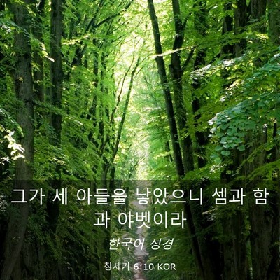 Picture 03 - 창세기 6:10 KOR - 그가 세 아들을 낳았으니 셈과 함과 - Bible Verse Picture