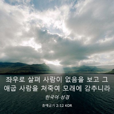 Picture 03 - 출애굽기 2:12 KOR - 좌우로 살펴 사람이 없음을 보고 그 - Bible Verse Picture