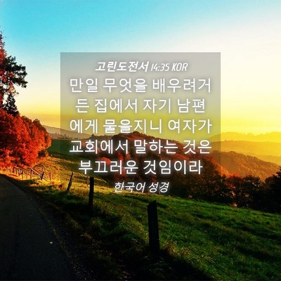 Picture 04 - 고린도전서 14:35 KOR - 만일 무엇을 배우려거든 집에서 자기 - Bible Verse Picture