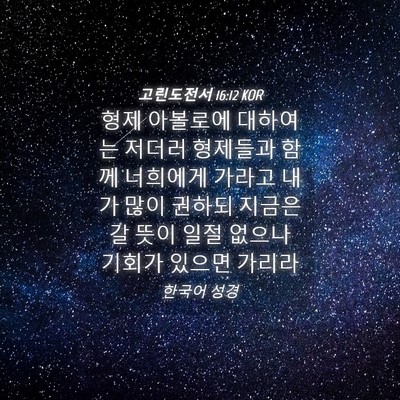 Picture 04 - 고린도전서 16:12 KOR - 형제 아볼로에 대하여는 저더러 - Bible Verse Picture