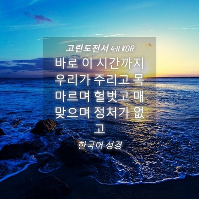 Picture 04 - 고린도전서 4:11 KOR - 바로 이 시간까지 우리가 주리고 - Bible Verse Picture