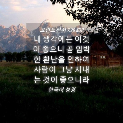Picture 04 - 고린도전서 7:26 KOR - 내 생각에는 이것이 좋으니 곧 - Bible Verse Picture