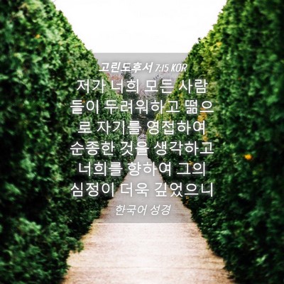 Picture 04 - 고린도후서 7:15 KOR - 저가 너희 모든 사람들이 두려워하고 - Bible Verse Picture