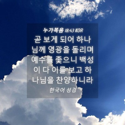 Picture 04 - 누가복음 18:43 KOR - 곧 보게 되어 하나님께 영광을 - Bible Verse Picture
