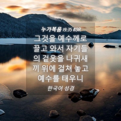 Picture 04 - 누가복음 19:35 KOR - 그것을 예수께로 끌고 와서 자기들의 - Bible Verse Picture
