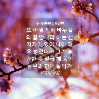Picture 04 - 누가복음 2:36 KOR - 또 아셀 지파 바누엘의 딸 안나라 - Bible Verse Picture
