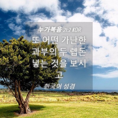 Picture 04 - 누가복음 21:2 KOR - 또 어떤 가난한 과부의 두 렙돈 넣는 - Bible Verse Picture