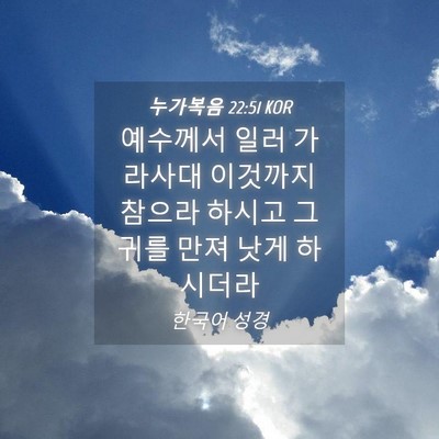 Picture 04 - 누가복음 22:51 KOR - 예수께서 일러 가라사대 이것까지 - Bible Verse Picture