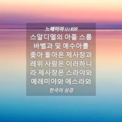 Picture 04 - 느헤미야 12:1 KOR - 스알디엘의 아들 스룹바벨과 및 - Bible Verse Picture