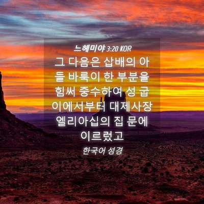 Picture 04 - 느헤미야 3:20 KOR - 그 다음은 삽배의 아들 바룩이 한 - Bible Verse Picture