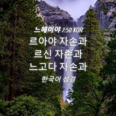 Picture 04 - 느헤미야 7:50 KOR - 르아야 자손과 르신 자손과 느고다 - Bible Verse Picture