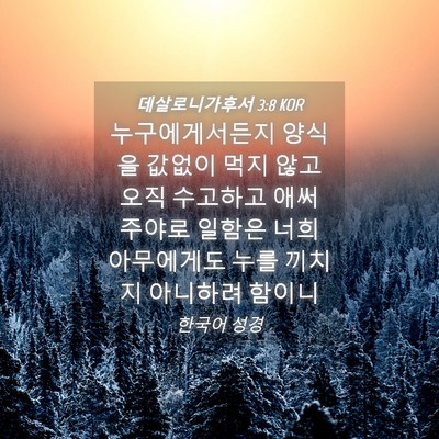 Picture 04 - 데살로니가후서 3:8 KOR - 누구에게서든지 양식을 값없이 먹지 - Bible Verse Picture