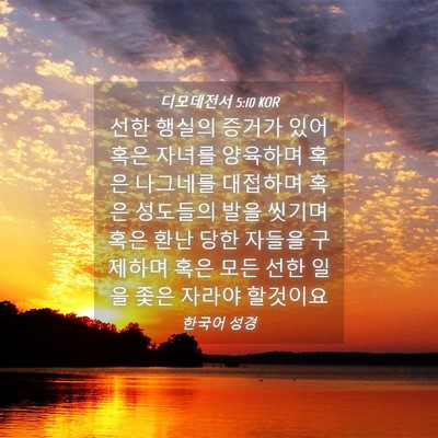 Picture 04 - 디모데전서 5:10 KOR - 선한 행실의 증거가 있어 혹은 - Bible Verse Picture