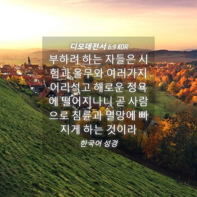 Picture 04 - 디모데전서 6:9 KOR - 부하려 하는 자들은 시험과 올무와 - Bible Verse Picture