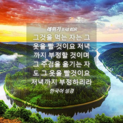 Picture 04 - 레위기 11:40 KOR - 그것을 먹는 자는 그 옷을 빨 것이요 - Bible Verse Picture