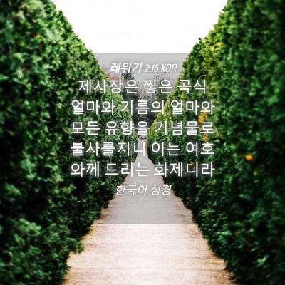Picture 04 - 레위기 2:16 KOR - 제사장은 찧은 곡식 얼마와 기름의 - Bible Verse Picture