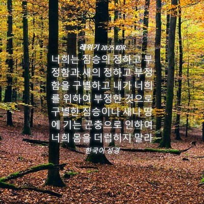 Picture 04 - 레위기 20:25 KOR - 너희는 짐승의 정하고 부정함과 새의 - Bible Verse Picture