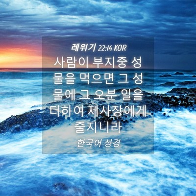 Picture 04 - 레위기 22:14 KOR - 사람이 부지중 성물을 먹으면 그 - Bible Verse Picture
