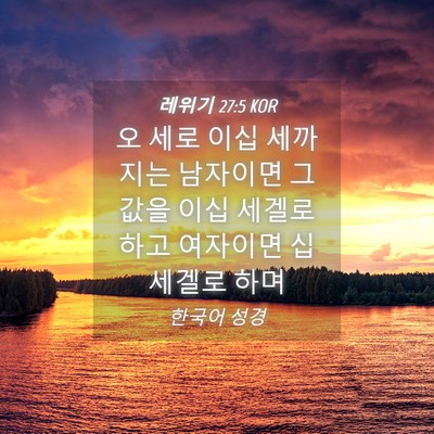 Picture 04 - 레위기 27:5 KOR - 오 세로 이십 세까지는 남자이면 그 - Bible Verse Picture